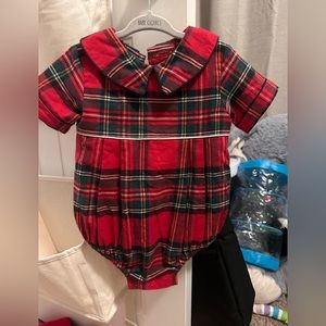 The Beaufort Bonnet Company plaid Christmas bubble 12-18m